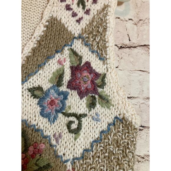 Vintage Adrian Delafield Sweater Vest Womens Medium Bobble Cream Cottage Country - Picture 2 of 12